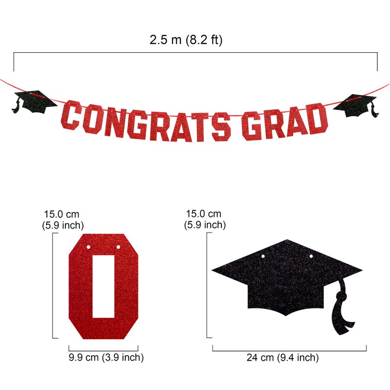 Gexolenu Red Class of 2025 Graduation Theme Party Decoration Banner, Congrats Grad Banner, Black Glitter Graduation Banner, 2025 Black Congratulations Grad Party Decorations - Image 2
